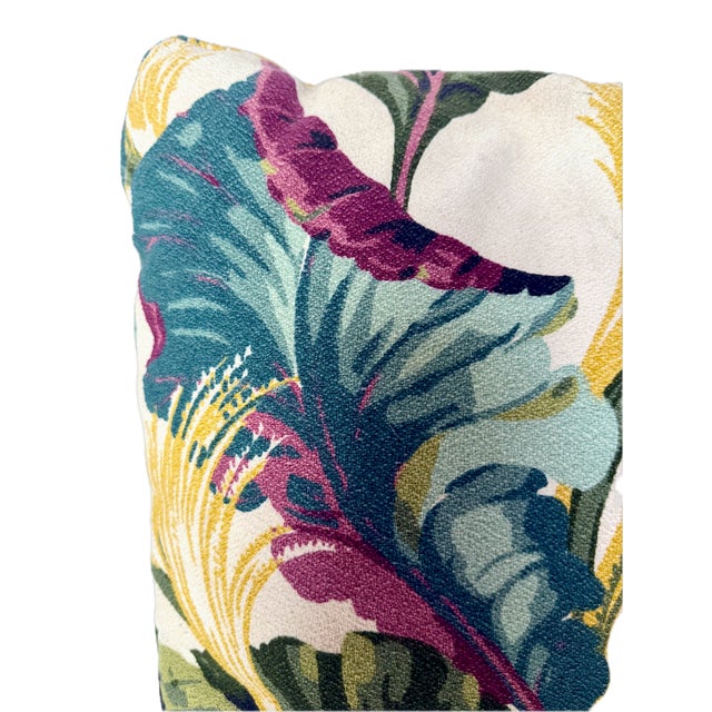 Green Pair Large Vintage Tropical Floral & Leaf Barkcloth Pillows For Sale - Image 8 of 10