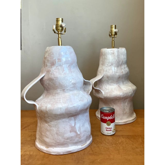 Vintage Biomorphic Slab Built Ceramic Lamps - A Pair For Sale - Image 9 of 12