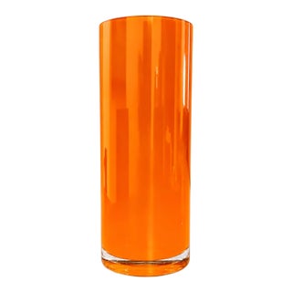 Vintage Orange Cased Glass Cylinder Vase, Mid-Century For Sale