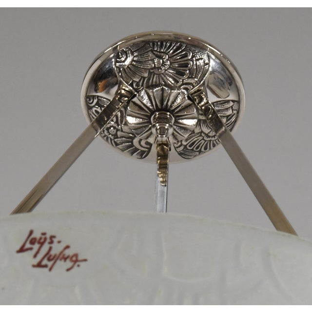 Loys Lucha French Art Deco Pendant Light 1930s - Enameled Pink Floral Bowl For Sale - Image 9 of 13