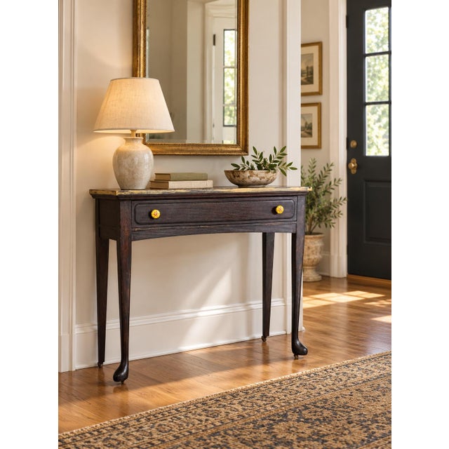 English Vintage Distressed Writing Table With Single Drawer & Ceramic Knobs For Sale - Image 3 of 12