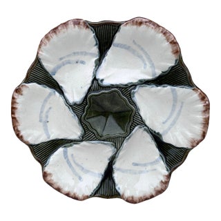 French Majolica Oyster Plate Longchamp, Circa 1900 For Sale