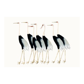 Vintage Japanese Cranes Illustration, Coastal Bird Art Print, 36" X 24" For Sale