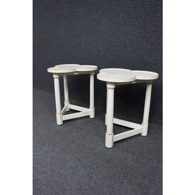 Mid 20th Century Pair of Vintage Hand-Painted Tri-Lobe Accent Tables For Sale - Image 5 of 13