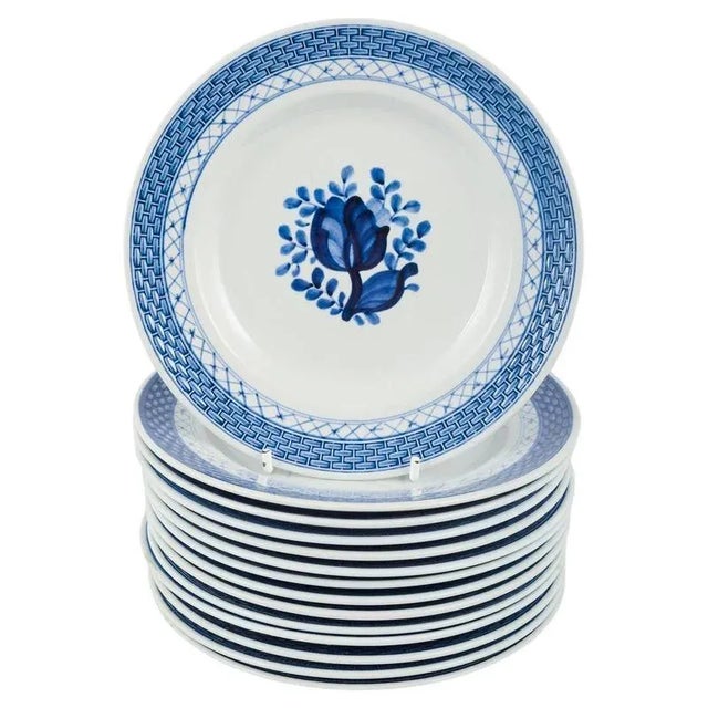 Faience Tranquebar Plates with Blue Decoration from Aluminia, Set of 14 For Sale - Image 5 of 5