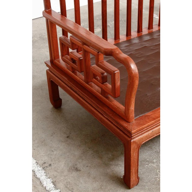 Burnt Umber Chinese Rosewood Carved Sofas or Benches - a Pair For Sale - Image 8 of 13