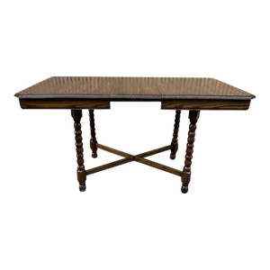 Early 20th Century Antique Jacobean Style Oak Extendable Dining Table With Leaf