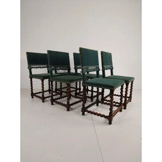 Chairs with Twisted Legs and Blue Upholstery, 18th Century, Set of 6 For Sale - Image 5 of 12