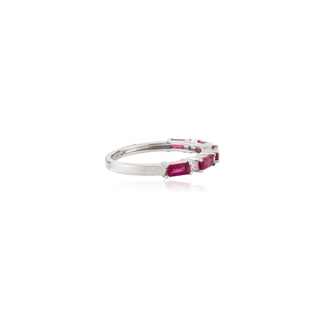 Not Yet Made - Made To Order 14k White Gold Minimal Baguette Ruby & Diamond Stackable Half Eternity Ring in Size 5.5 For Sale - Image 5 of 14