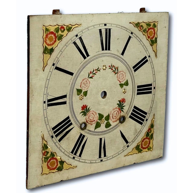 American Antique Early 19th Century American Hand Painted Wood Clock Dial From Pillar & Scroll Type Shelf Clock For Sale - Image 3 of 12