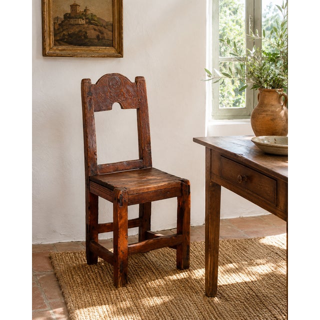 Folk Art Italian Chair with Carved Backrest, 1838, Wood For Sale - Image 9 of 10