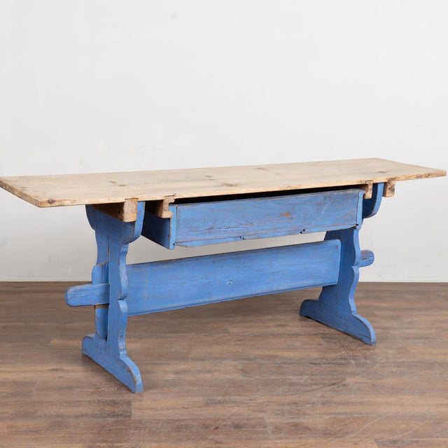 Early 19th-Century Swedish Pine Console Table With Blue Trestle Base For Sale - Image 11 of 11
