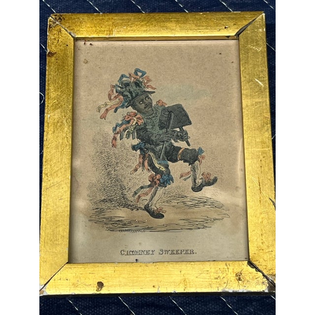Antique hand-colored etching titled "Chimney Sweeper" by George Cruikshank (1792-1878). Featured in the book "London...