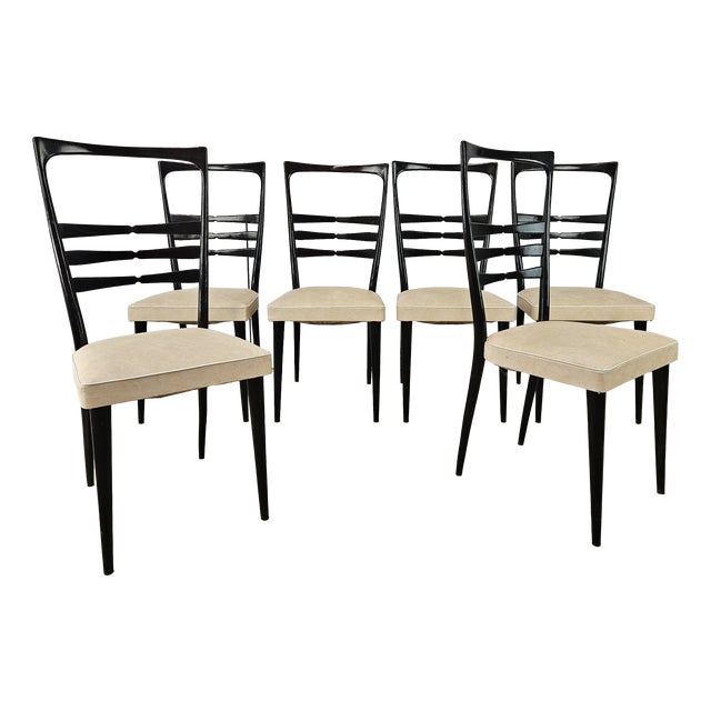 Dining Room Chairs in Beech and Skai, 1950, Set of 6 For Sale