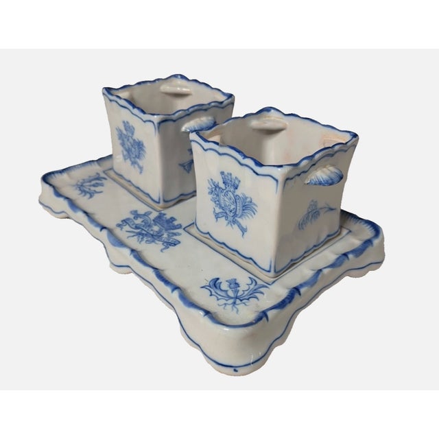 Traditional Antique, Emile Galle, Bouquetieres, Porcelian Ink Well & Tray Late 18th Century For Sale - Image 3 of 6
