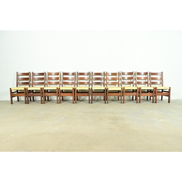 An exceptional set of ten antique Mission or Arts & Crafts period ladder back dining chairs By Gustav Stickley USA, Early...