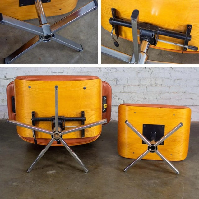 MCM Style Mid to Late 20th Century Plycraft Lounge Chair & Ottoman in Saddle Color Italian Leather For Sale - Image 12 of 18