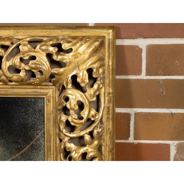 Wood Italian 1940s Giltwood Mirror with Carved Scrolling Foliage and Acanthus Leaves For Sale - Image 7 of 8