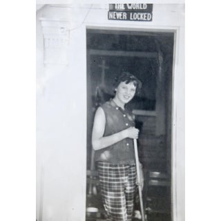 Vintage 1960's Girl Sweeping World Never Locked Snapshot For Sale
