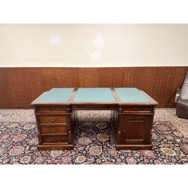 English Desk Partner in Teak with Leather Top For Sale - Image 4 of 18
