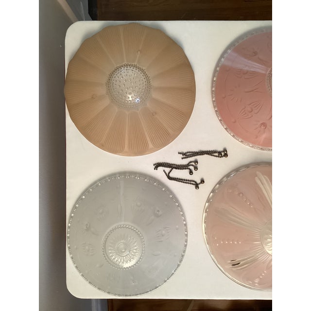 Vintage Patterned Glass Ceiling Shades - Set of 4 For Sale - Image 4 of 15