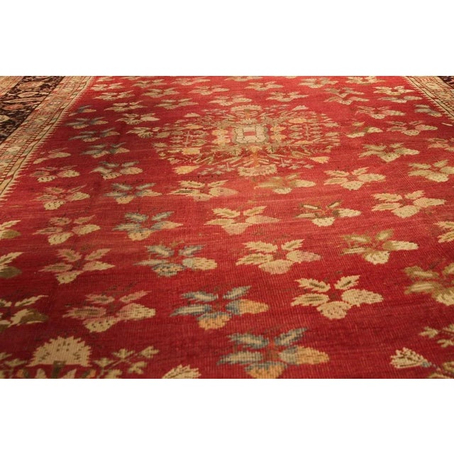 Hand-Knotted Antique Gordes Rug Red and Beige Floral Pattern For Sale - Image 4 of 7