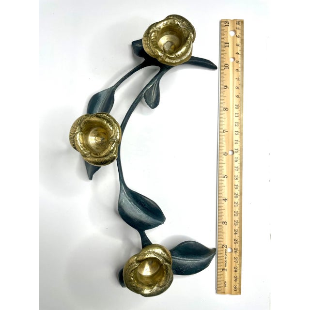1980s Art Nouveau Pewter & Brass Sculptural Floral Candleholder For Sale - Image 5 of 11