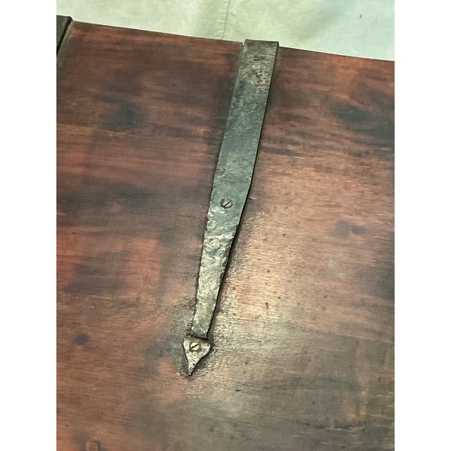 Mid 20th Century Spanish Colonial Mission Style Wood Chest Trunk W Drawer Iron Strap Hinges For Sale - Image 5 of 9