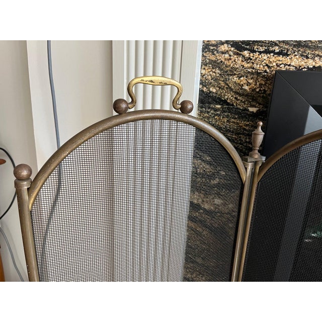 Vintage Wrought Iron, Wire and Brass Fireplace Set—5 Piece Set For Sale - Image 4 of 8