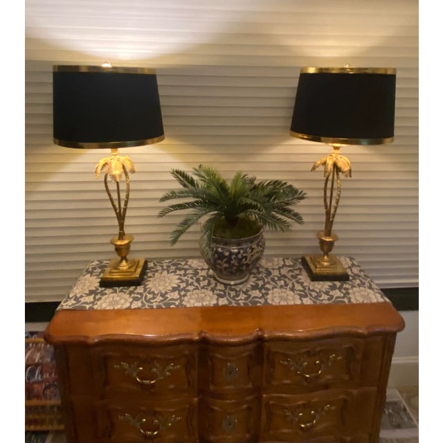 Metal Rare Hollywood Regency Solid Brass Palm Tree Lamps - a Pair For Sale - Image 7 of 10