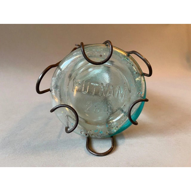 Antique Putnam 284 Lightning Aqua Blue Mason Jar in Wire Cage Carry Basket For Sale - Image 4 of 10