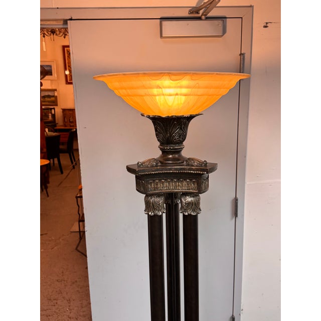 Metal Pacific Coast Lighting Neoclassical Bronze-Tone Torchiere Floor Lamp For Sale - Image 7 of 14