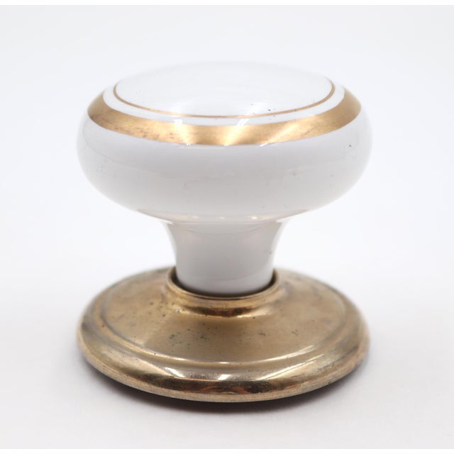 Vintage White & Gold Ceramic Brass Dummy Door Knob For Sale - Image 4 of 5