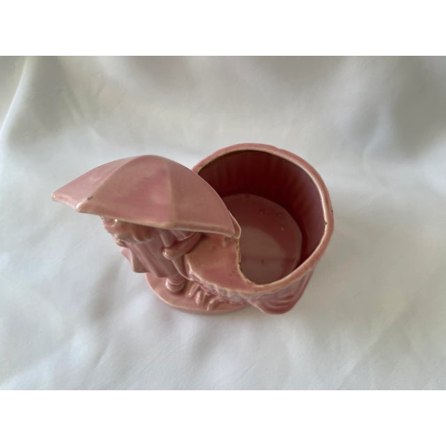 1960s 1960s Vintage Pink Ceramic Umbrella Girl Table Planter For Sale - Image 5 of 7