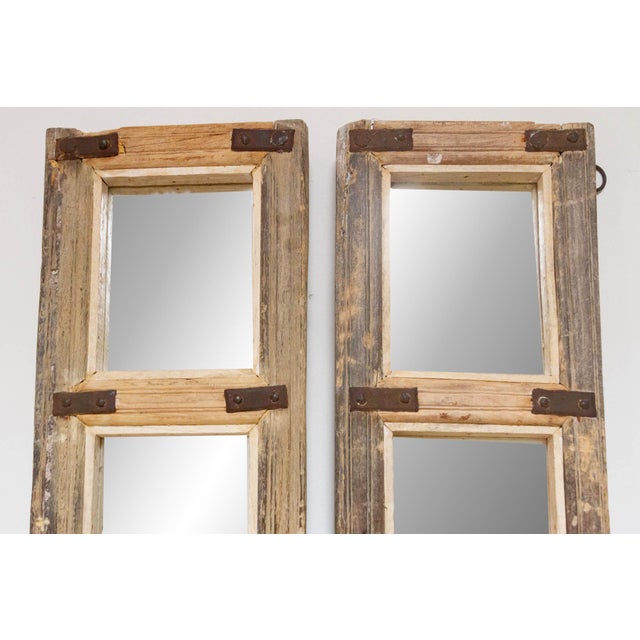 Pair of Antique Farmhouse Teak Door Mirrors For Sale - Image 4 of 10