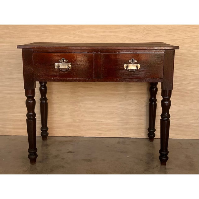 Spanish Spanish Country Pine "Mobila " Side Table or Console With Two Drawers For Sale - Image 3 of 11