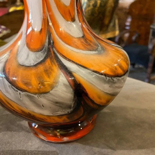 1970s Mid-Century Modern Orange and Gray Opaline Glass Italian Vase For Sale - Image 6 of 11