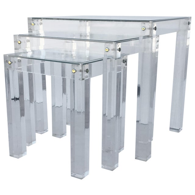 Set of Vintage Lucite and Glass Nesting Tables For Sale - Image 10 of 10