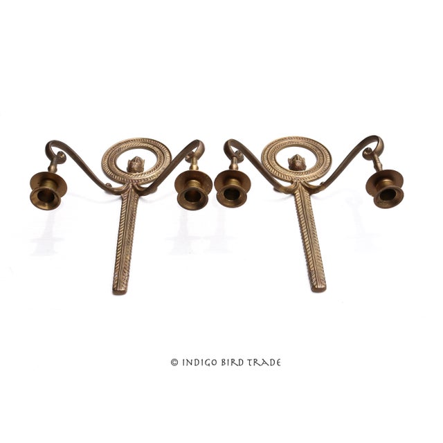 Pair of Vintage French Neoclassical Style Brass Wall Candle Sconces For Sale - Image 4 of 8