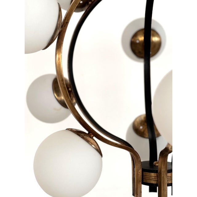 Mid-Century Italian Brass and Opaline Glass Chandelier from Stilnovo, 1950s For Sale - Image 6 of 18