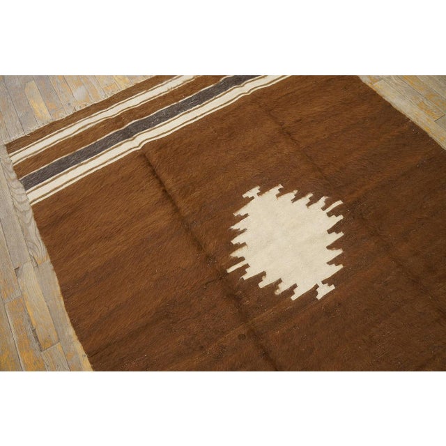 Early 20th Century 1930s Brown Medallion Kilim Antique Turkish Mohair Flat-Weave Rug 4'3" X 6' Wool Carpet For Sale - Image 5 of 12