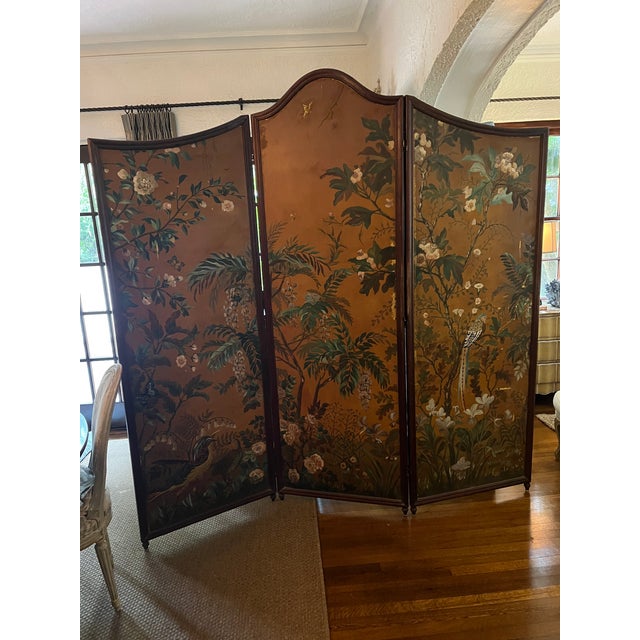 Old Hand Painted Bird Screen/ Room Divider Chairish
