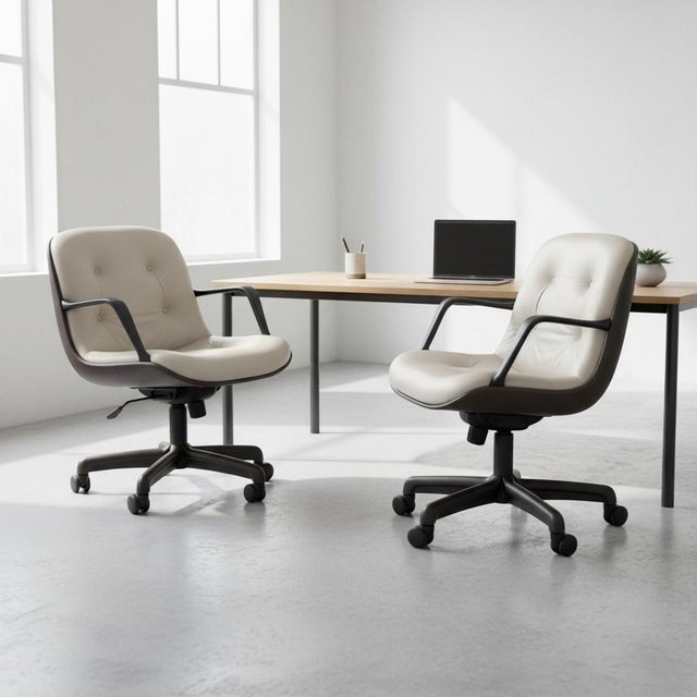 Cream Vinyl Faux Leather Steelcase 451 Swivel Chairs - a Pair For Sale - Image 12 of 12