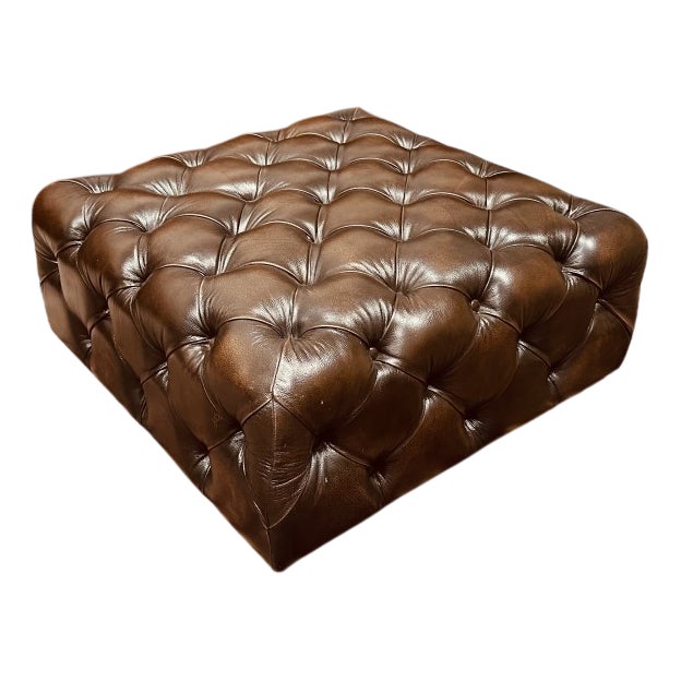 Large Red Chesterfield Hocker Ottoman | Chairish