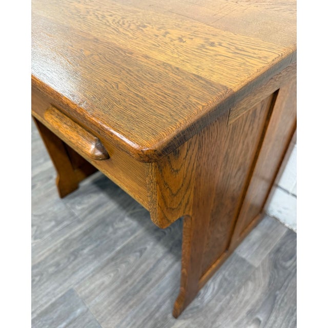 Antique American Arts & Crafts Mission Quarter Sawn White Oak Library Table Desk For Sale In Kansas City - Image 6 of 15