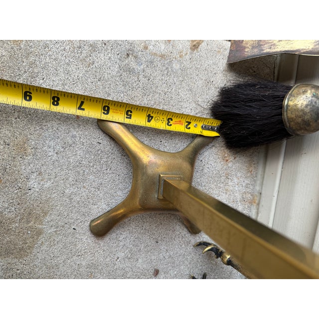 Virginia Metal Crafters 20th Century Brass Neoclassical Standing Fireplace Tool Set For Sale - Image 4 of 5