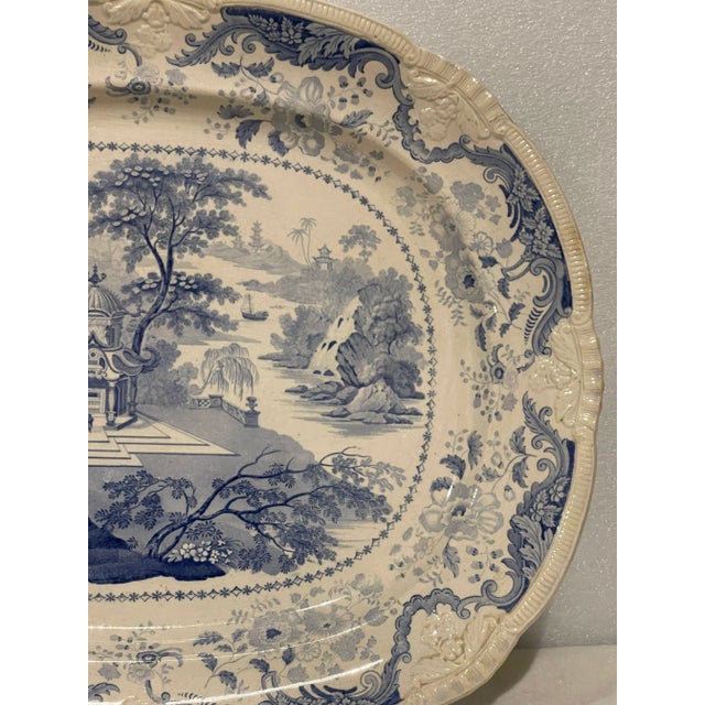 Chinoiserie Early 19th Century English Blue and White Platter With Pagoda For Sale - Image 3 of 6