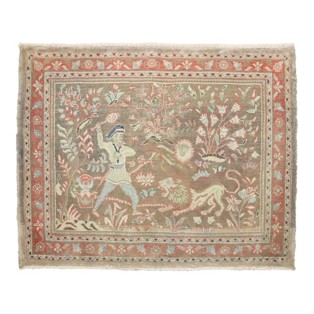 Hunting Scene Kashan Vintage Rug no. j4721 For Sale