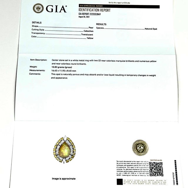 Natural White Opal Diamond Ring 14k Gold 11 TCW GIA Certified, Size 6.25 For Sale - Image 10 of 13