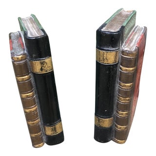 Vintage Borghese Italian Gilt Faux Leather Book Bookends - a Pair For Sale
